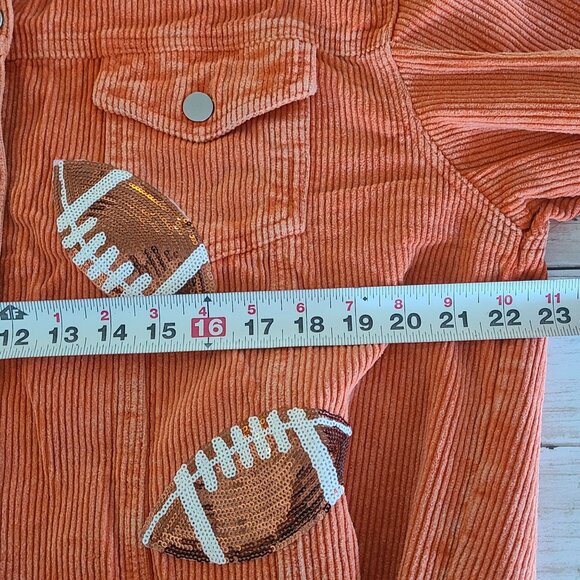 Orange Cropped Corduroy Jacket Football Sequin Raw Hem School Collegiate NEW Lg - Picture 7 of 10